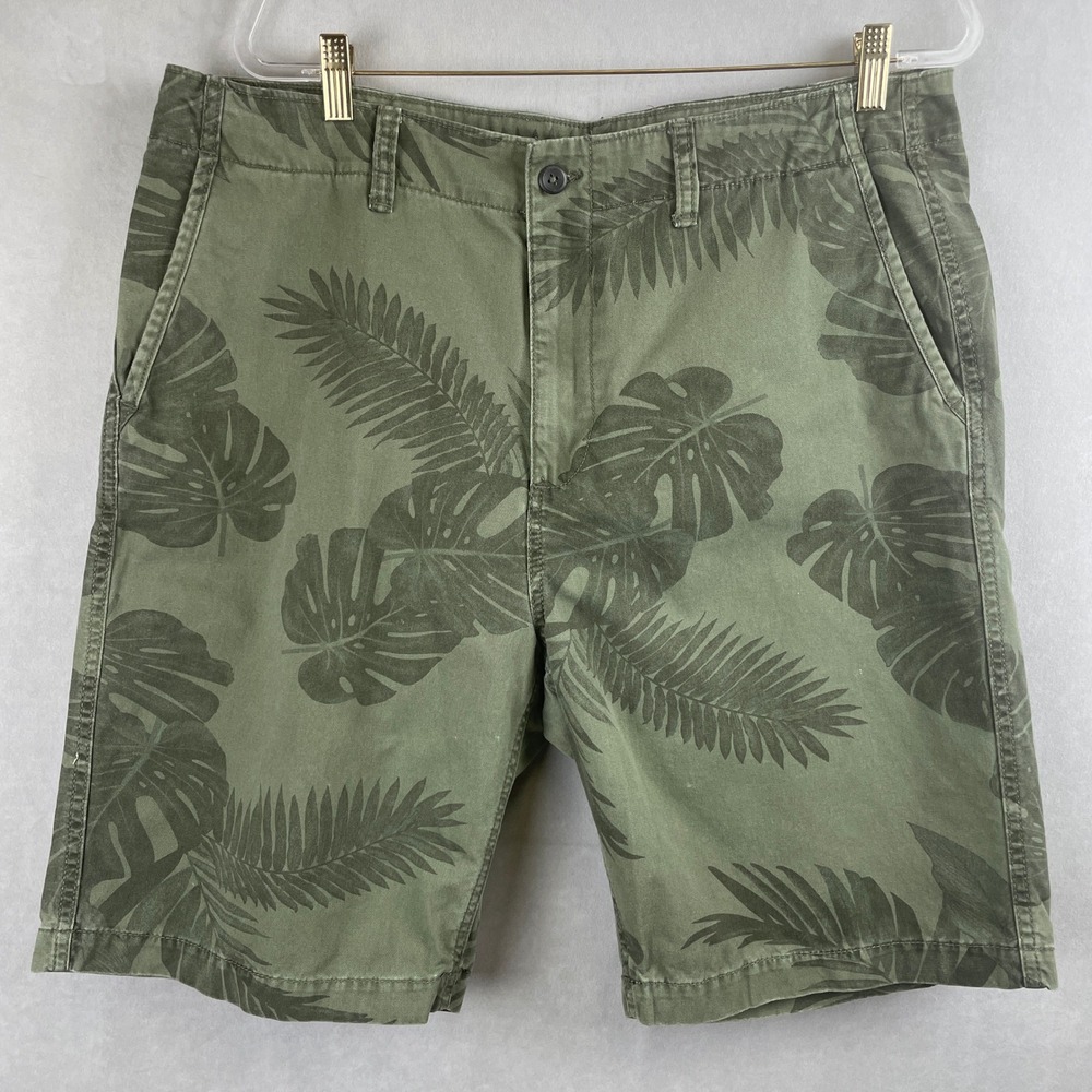 Old Navy Mens Olive Green Tropical Leaf Print Cotton Chino Shorts 38 Jungle Gorp
